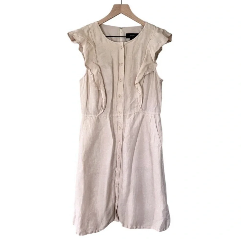 J.Crew Linen Ruffle Sleeve Button-Front Dress with Pockets - Size‎ 00